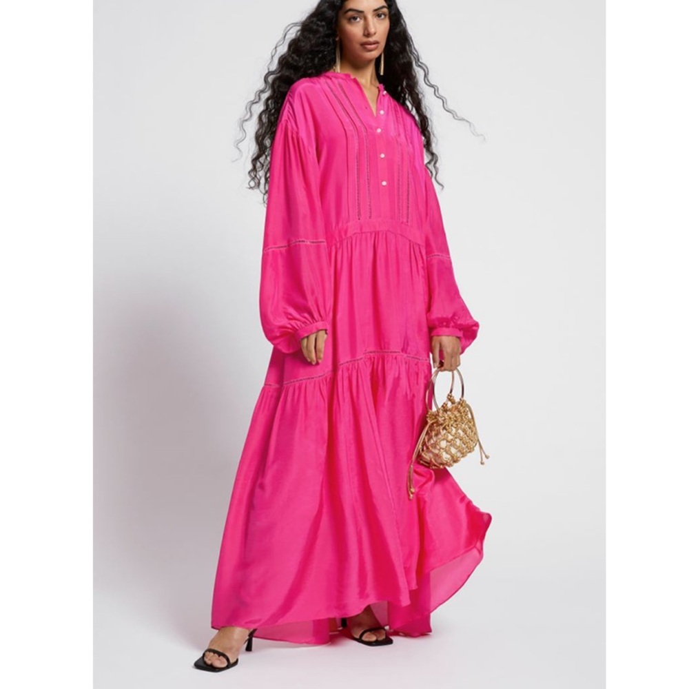 & Other Stories Relaxed Lace Trimmed Pink Tunic Dress Size Small